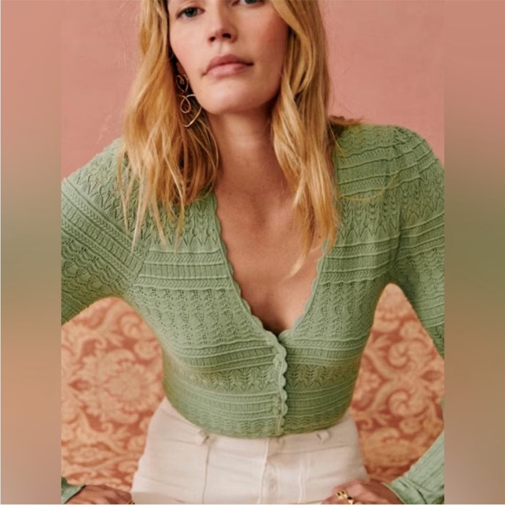 Sezane Green Lace Cardigan
